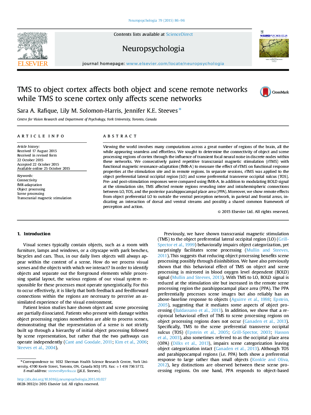 TMS to object cortex affects both object and scene remote networks while TMS to scene cortex only affects scene networks