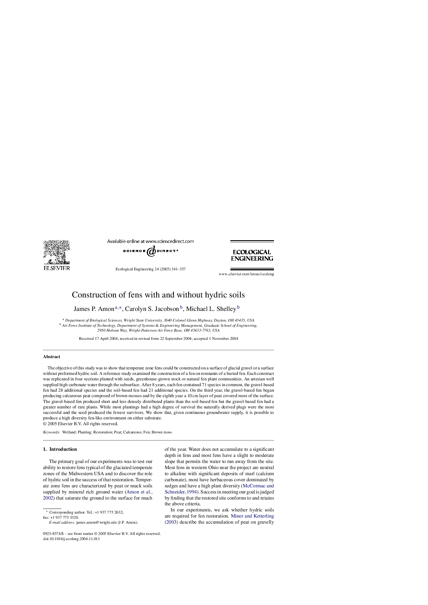 Construction of fens with and without hydric soils