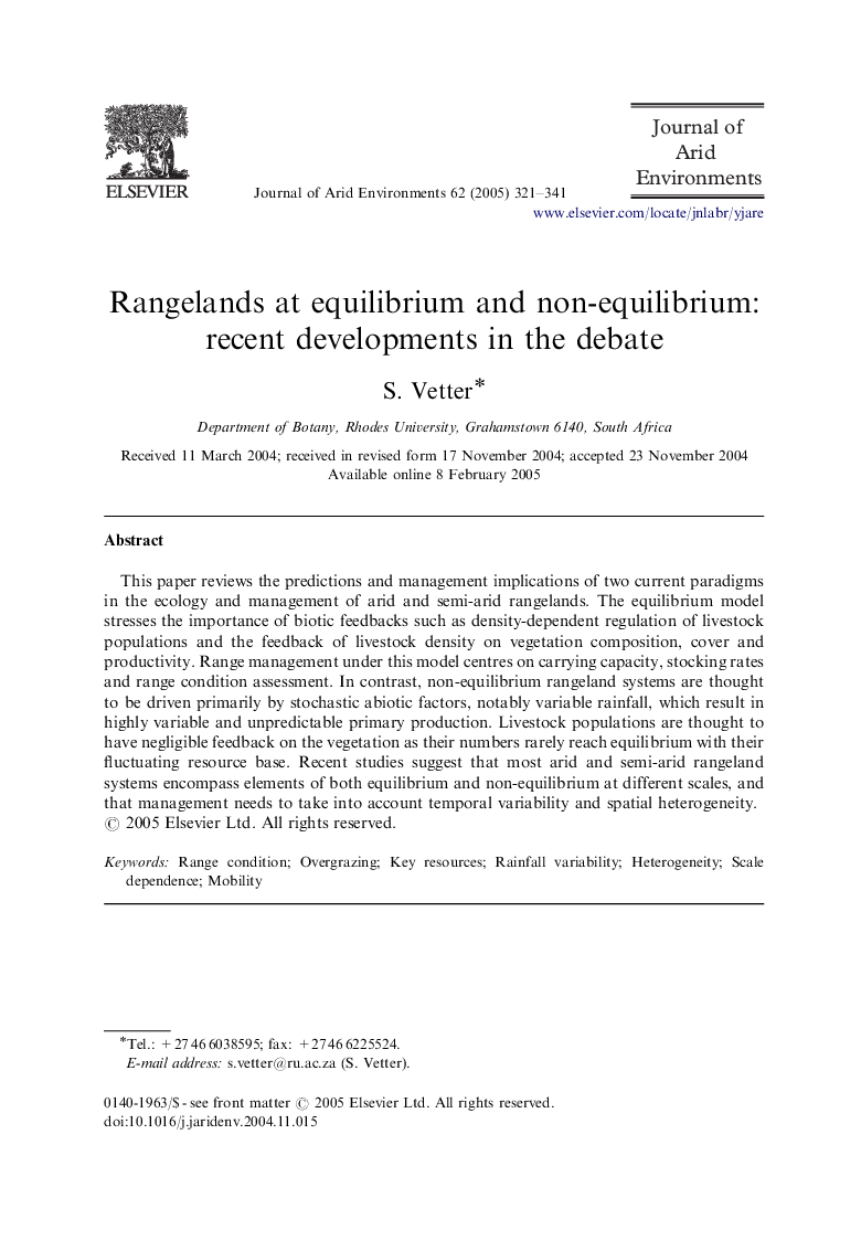 Rangelands at equilibrium and non-equilibrium: recent developments in the debate