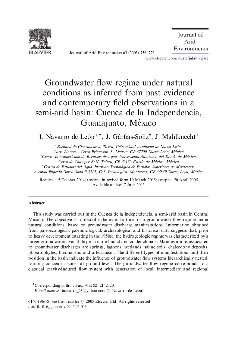 Groundwater flow regime under natural conditions as inferred from past evidence and contemporary field observations in a semi-arid basin: Cuenca de la Independencia, Guanajuato, México