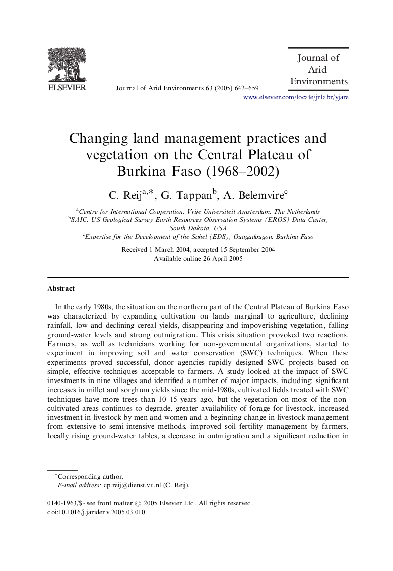 Changing land management practices and vegetation on the Central Plateau of Burkina Faso (1968-2002)