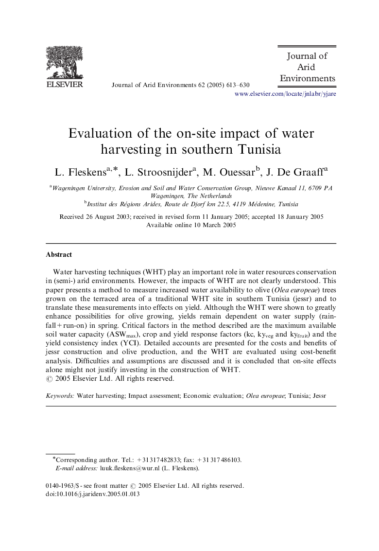 Evaluation of the on-site impact of water harvesting in southern Tunisia