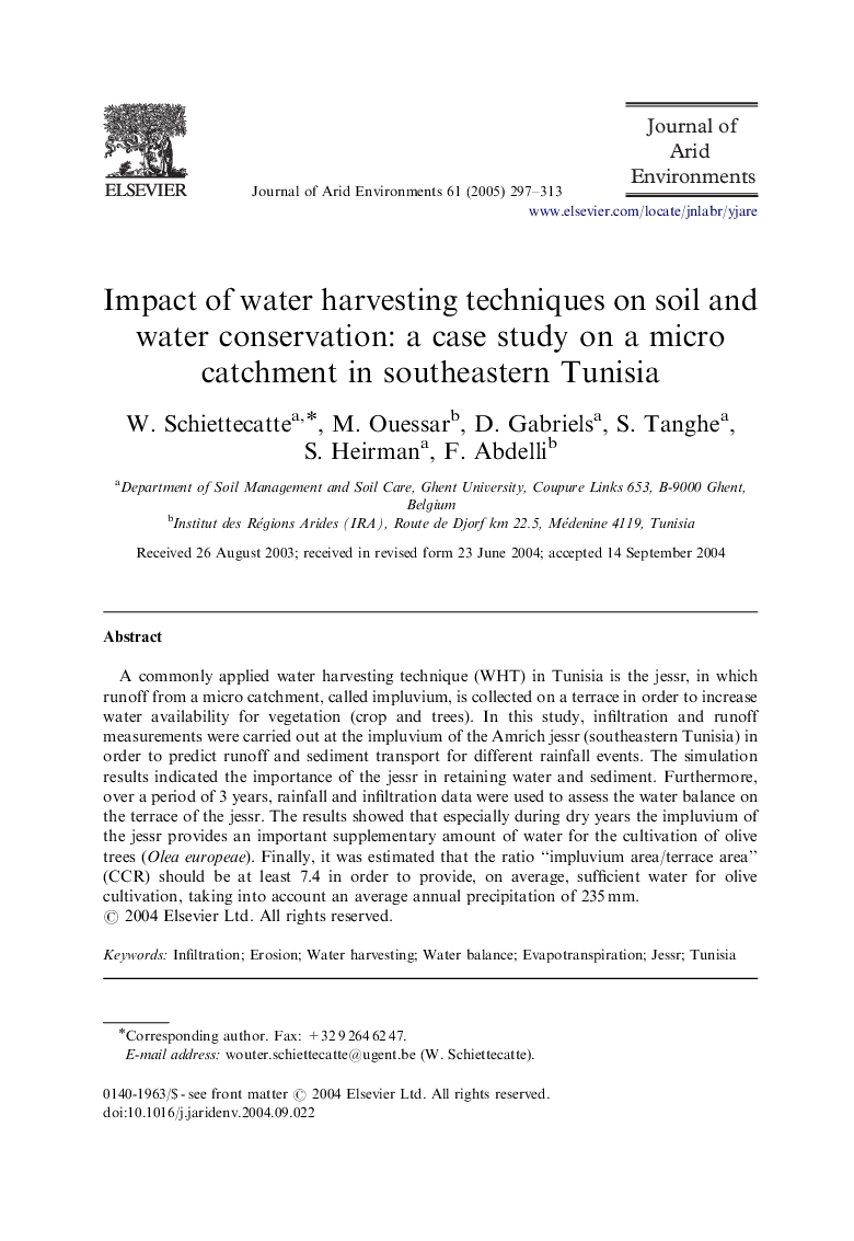 Impact of water harvesting techniques on soil and water conservation: a case study on a micro catchment in southeastern Tunisia