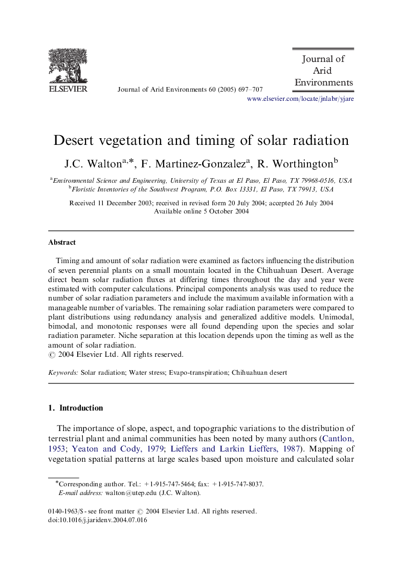 Desert vegetation and timing of solar radiation