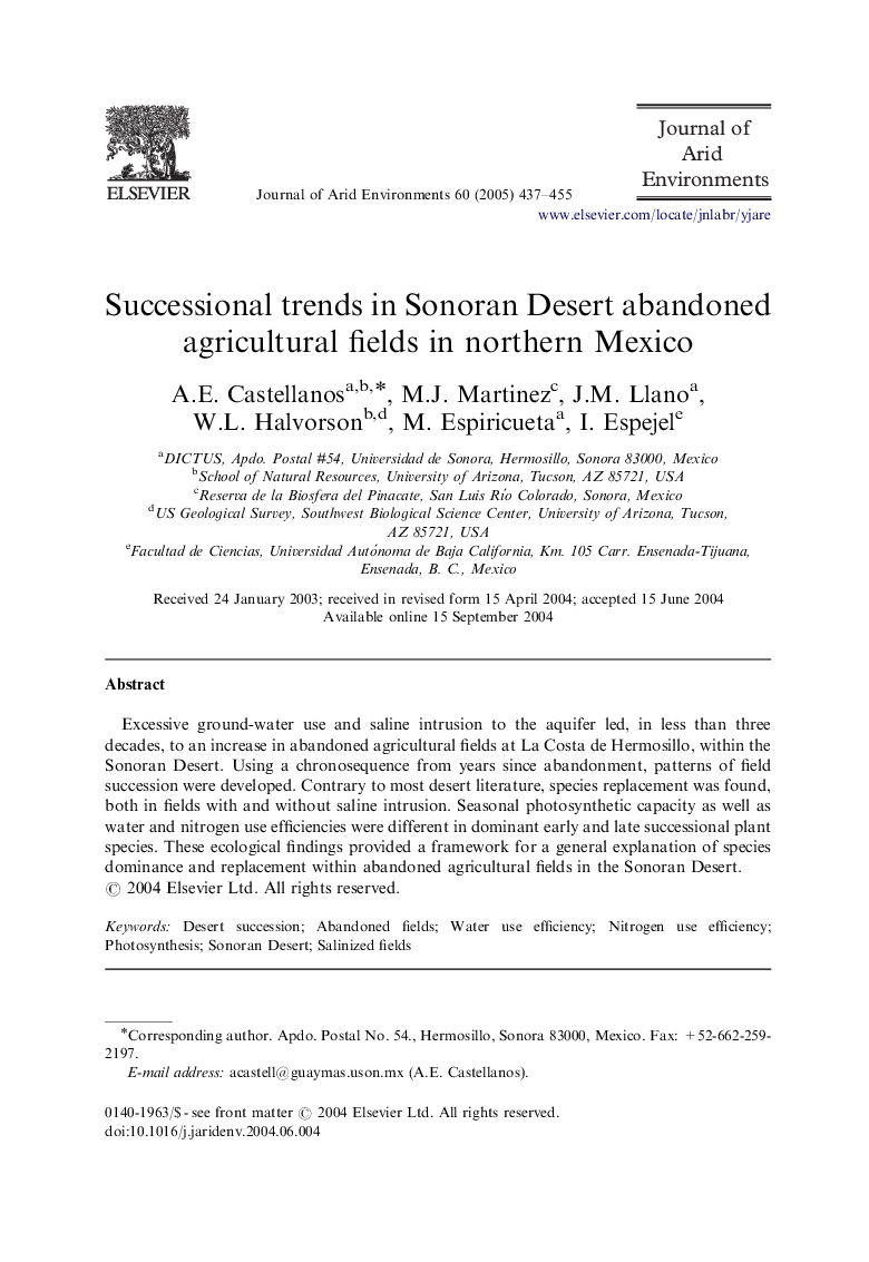Successional trends in Sonoran Desert abandoned agricultural fields in northern Mexico