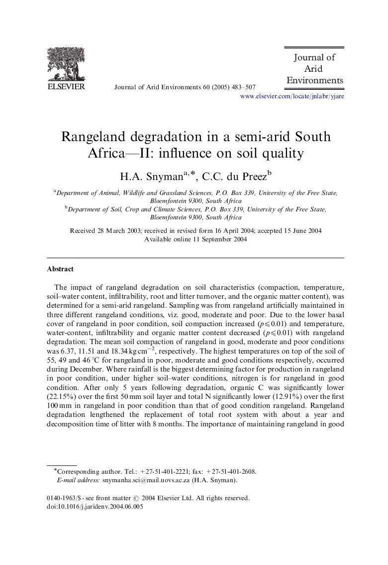 Rangeland degradation in a semi-arid South Africa-II: influence on soil quality