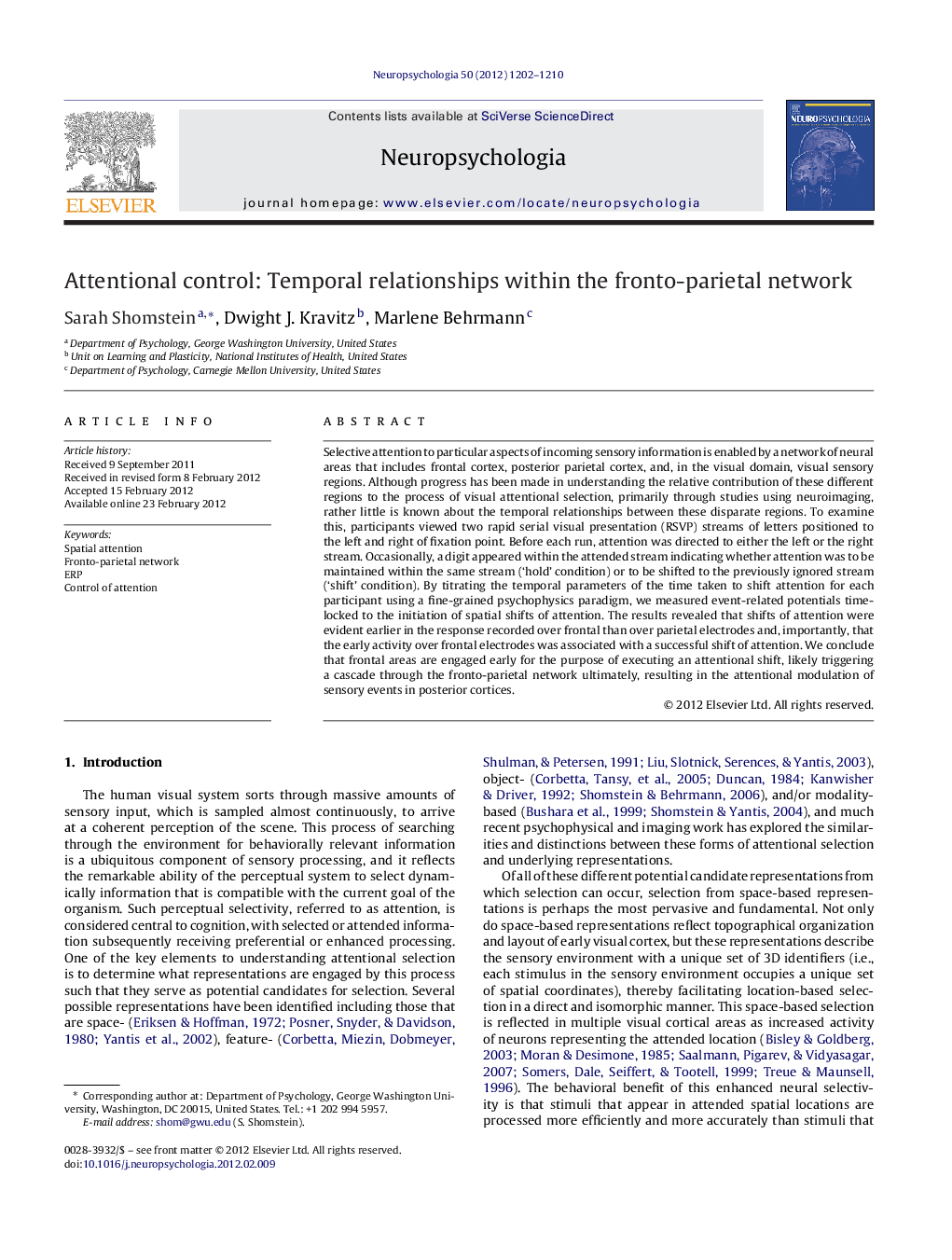 Attentional control: Temporal relationships within the fronto-parietal network