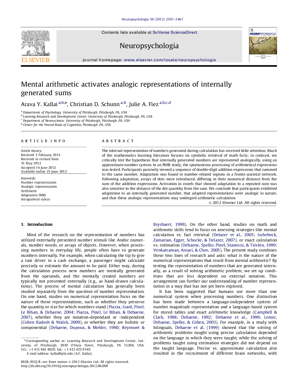 Mental arithmetic activates analogic representations of internally generated sums