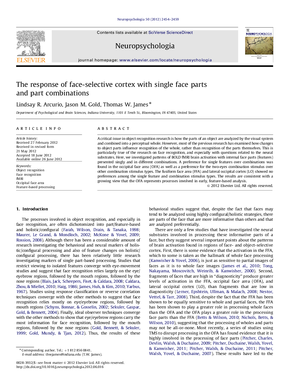 The response of face-selective cortex with single face parts and part combinations