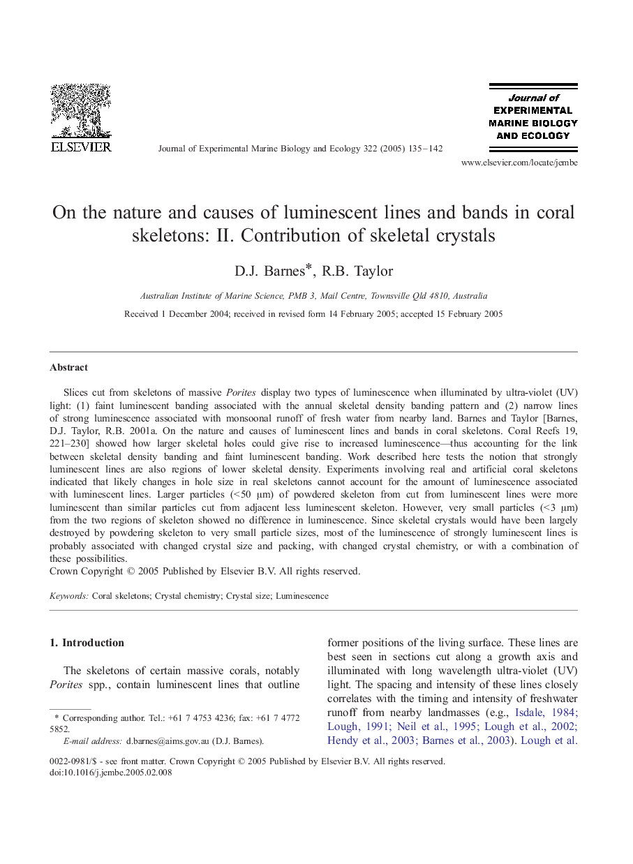 On the nature and causes of luminescent lines and bands in coral skeletons: II. Contribution of skeletal crystals