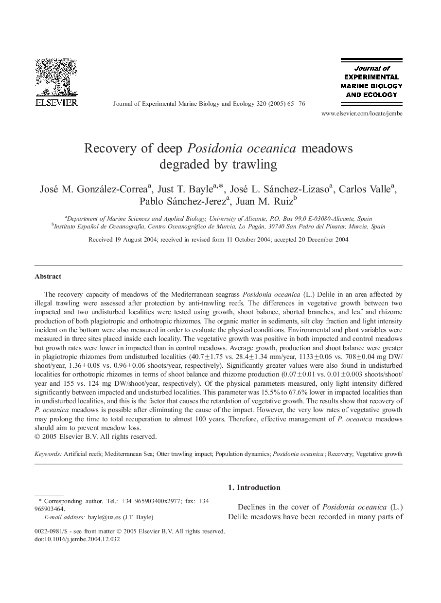 Recovery of deep Posidonia oceanica meadows degraded by trawling