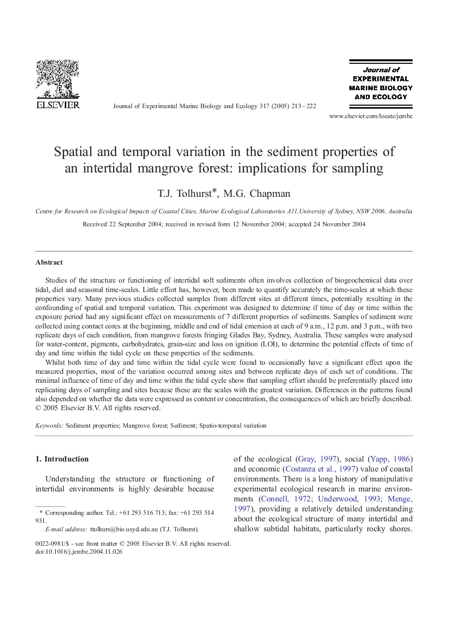 Spatial and temporal variation in the sediment properties of an intertidal mangrove forest: implications for sampling