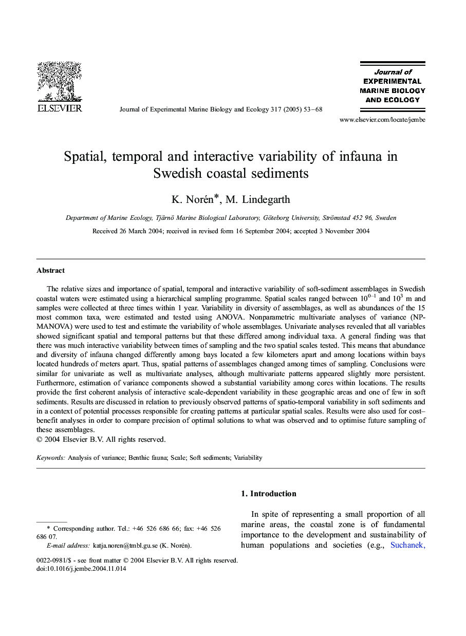 Spatial, temporal and interactive variability of infauna in Swedish coastal sediments