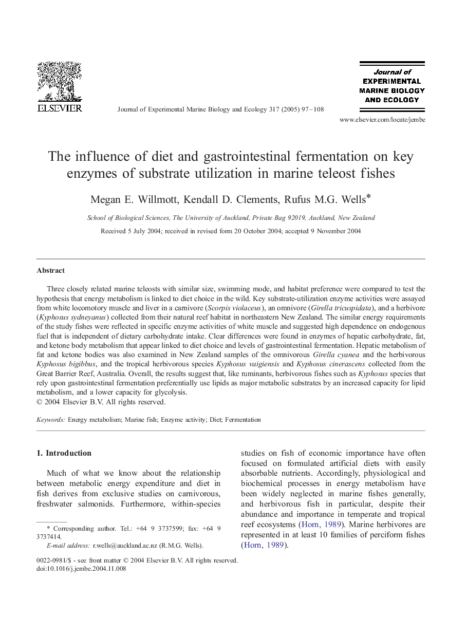 The influence of diet and gastrointestinal fermentation on key enzymes of substrate utilization in marine teleost fishes