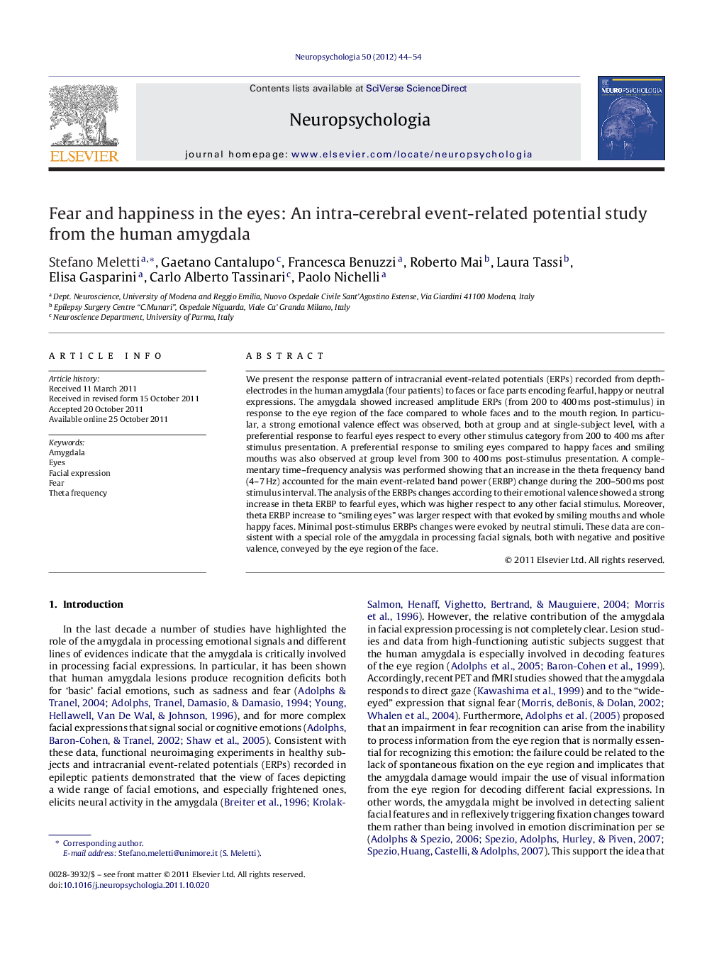 Fear and happiness in the eyes: An intra-cerebral event-related potential study from the human amygdala