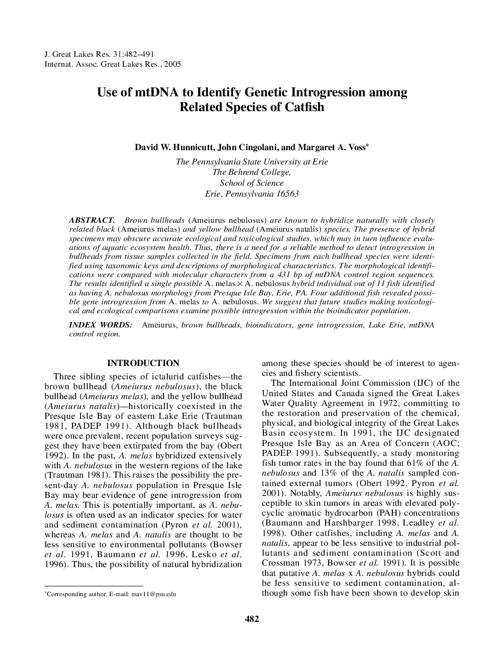 Use of mtDNA to Identify Genetic Introgression among Related Species of Catfish