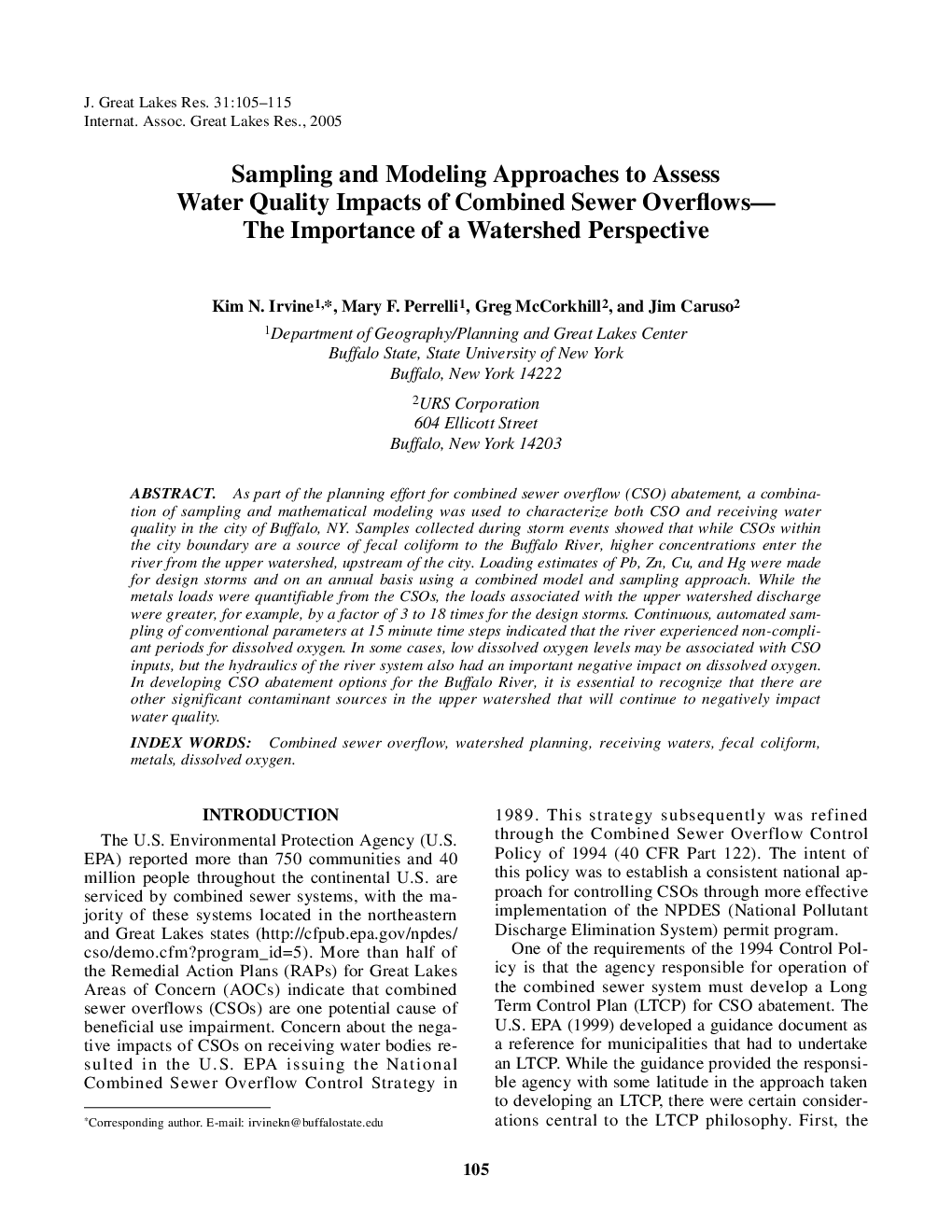 Sampling and Modeling Approaches to Assess Water Quality Impacts of Combined Sewer Overflows-The Importance of a Watershed Perspective