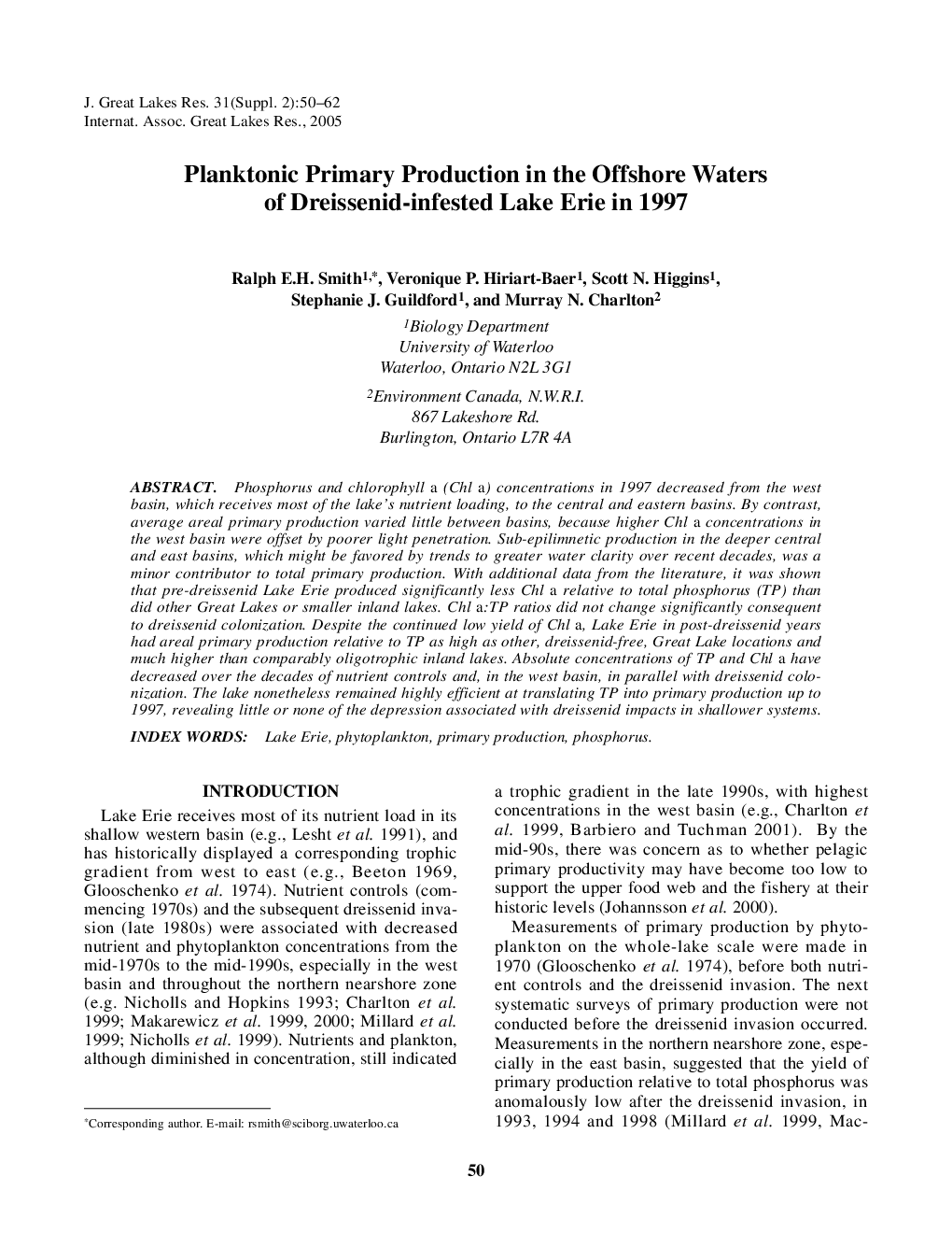 Planktonic Primary Production in the Offshore Waters of Dreissenid-infested Lake Erie in 1997