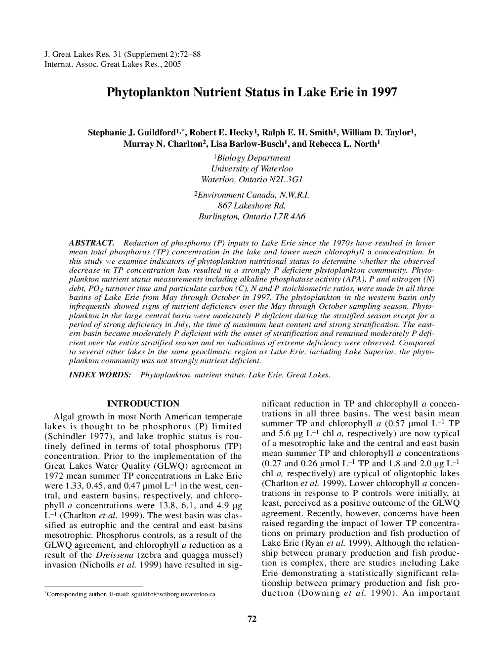 Phytoplankton Nutrient Status in Lake Erie in 1997