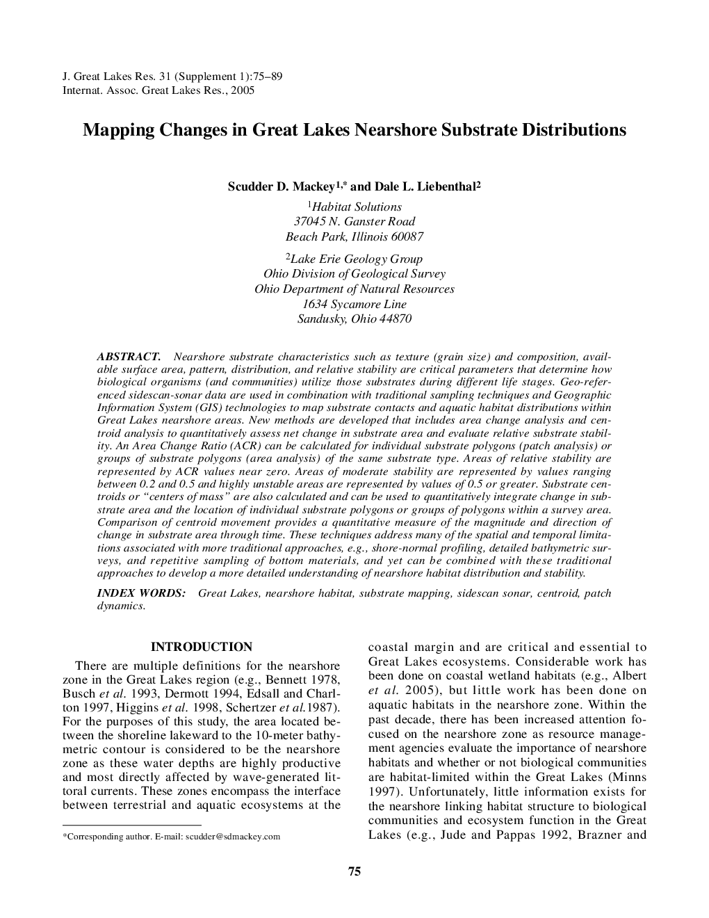 Mapping Changes in Great Lakes Nearshore Substrate Distributions