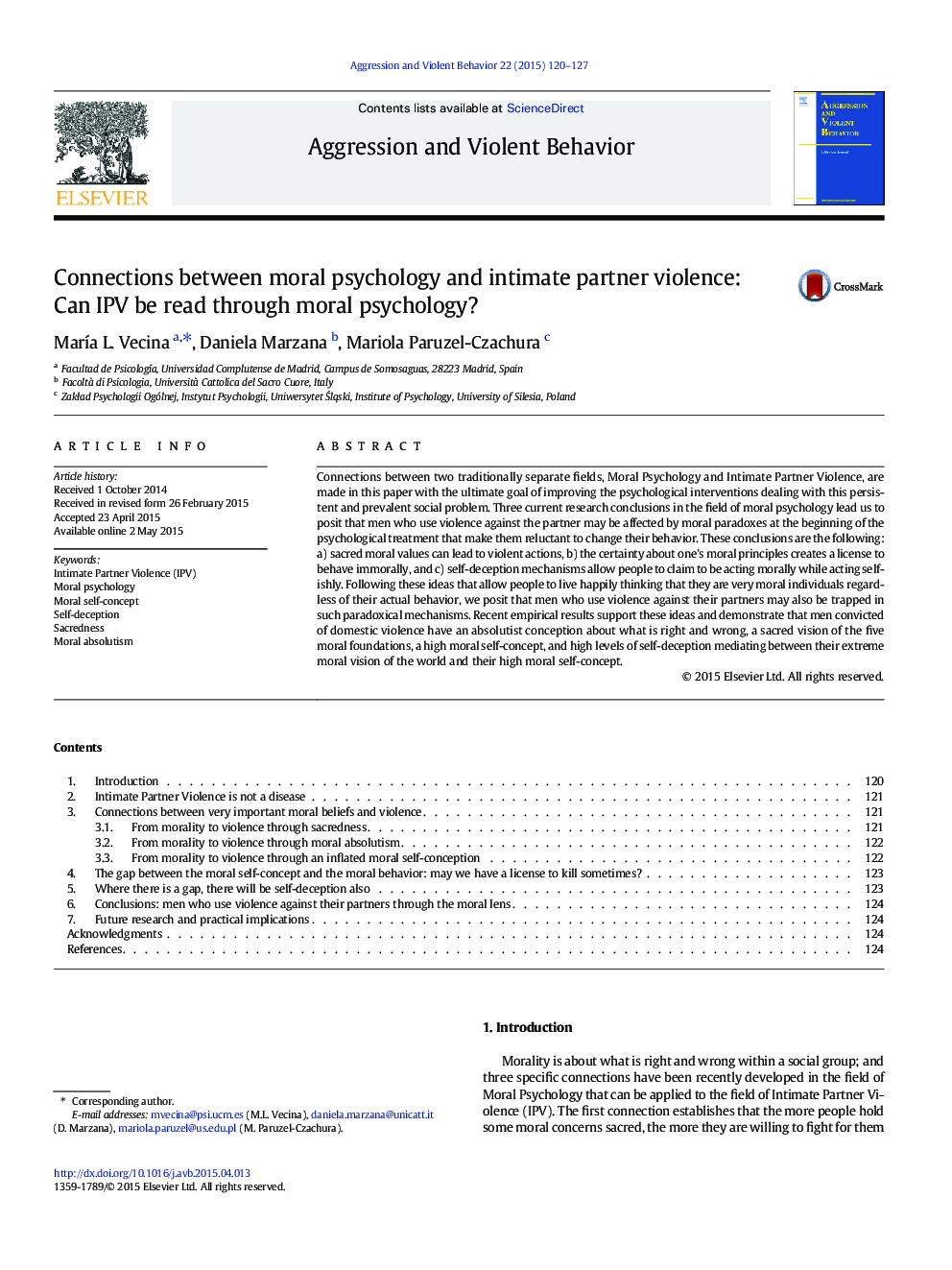 Connections between moral psychology and intimate partner violence: Can IPV be read through moral psychology?