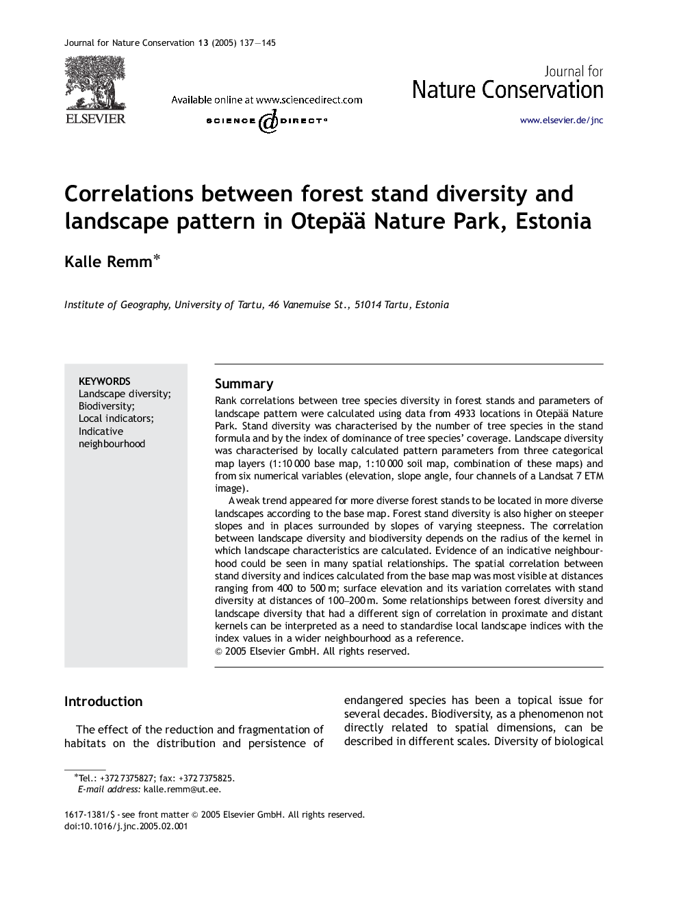 Correlations between forest stand diversity and landscape pattern in Otepää Nature Park, Estonia