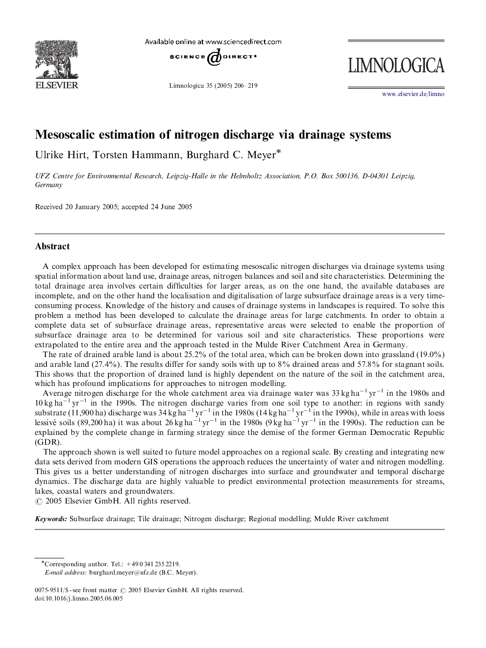 Mesoscalic estimation of nitrogen discharge via drainage systems