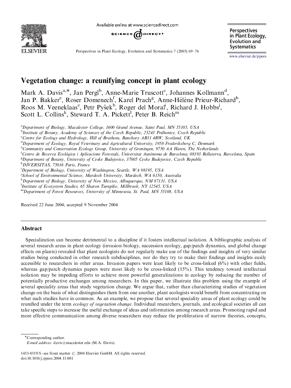 Vegetation change: a reunifying concept in plant ecology