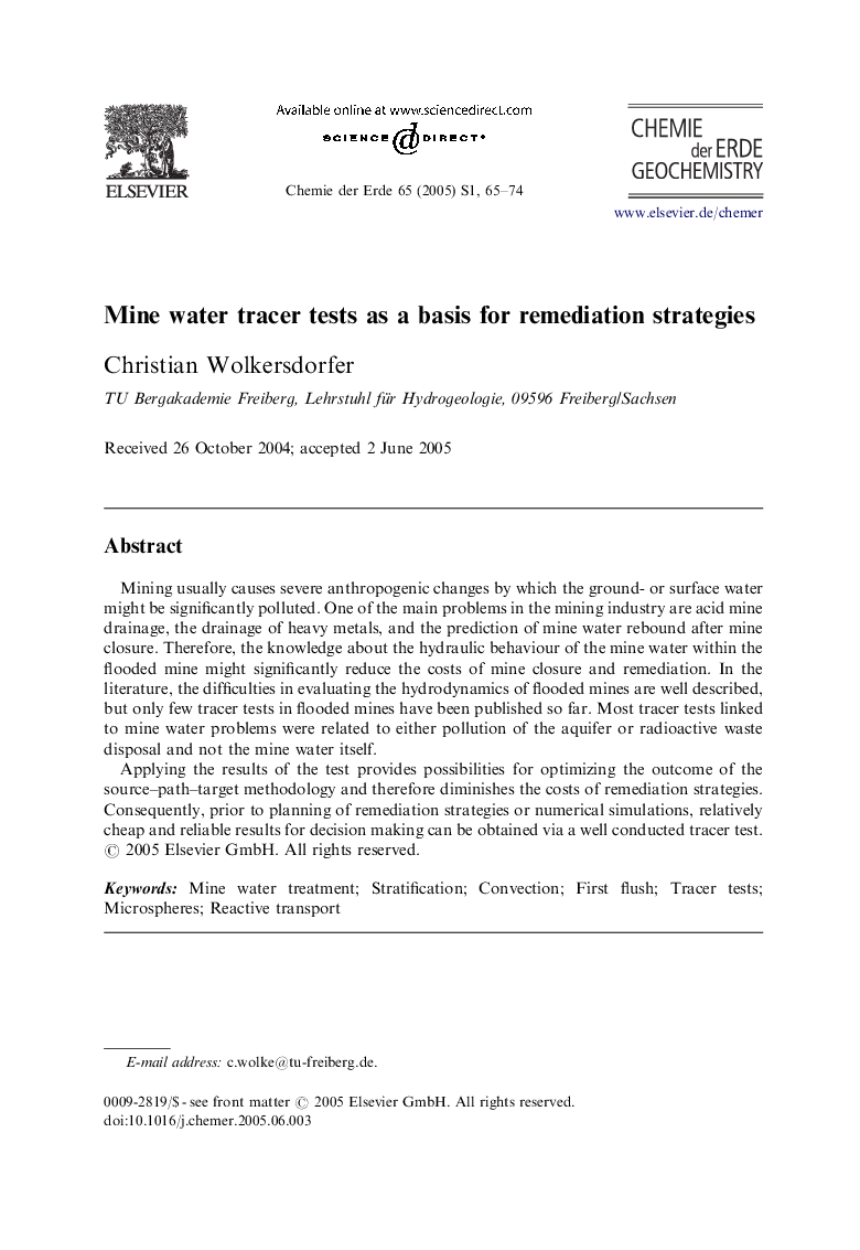 Mine water tracer tests as a basis for remediation strategies