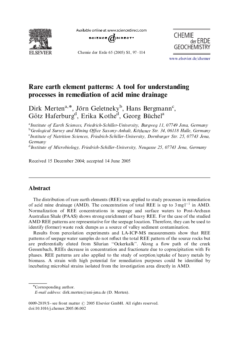 Rare earth element patterns: A tool for understanding processes in remediation of acid mine drainage