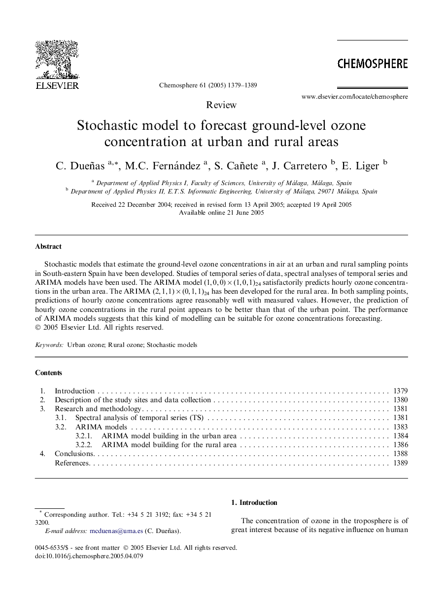 Stochastic model to forecast ground-level ozone concentration at urban and rural areas