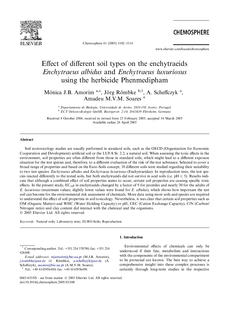 Effect of different soil types on the enchytraeids Enchytraeus albidus and Enchytraeus luxuriosus using the herbicide Phenmedipham