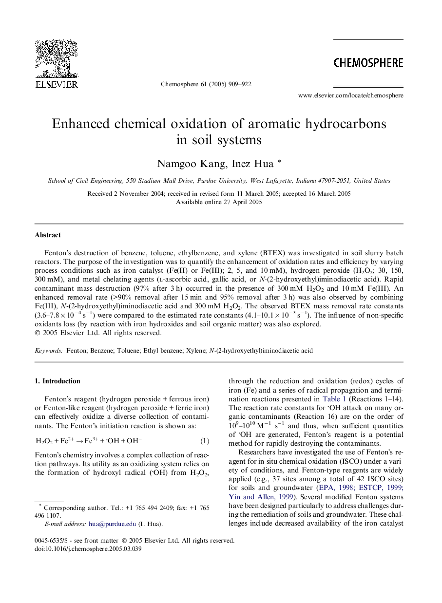 Enhanced chemical oxidation of aromatic hydrocarbons in soil systems