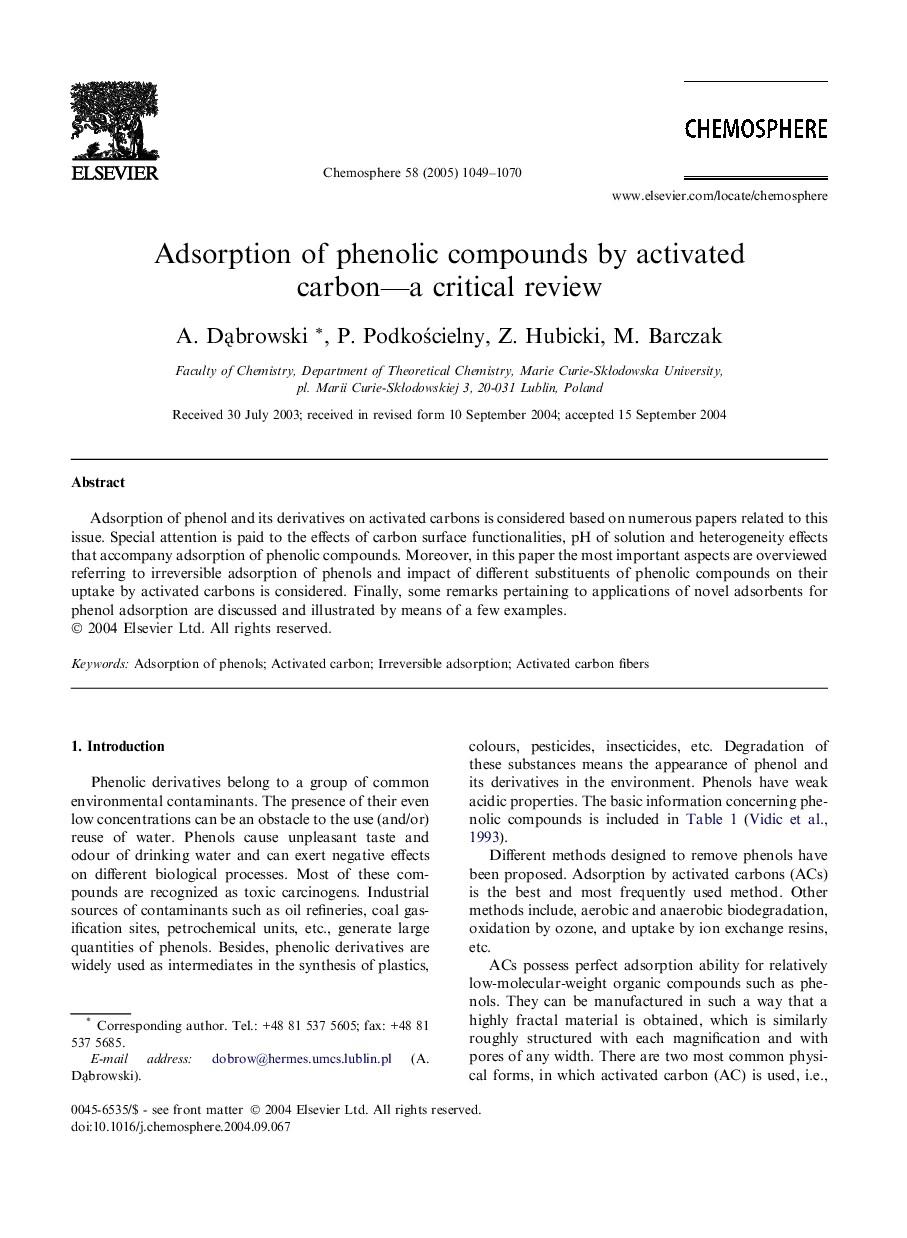 Adsorption of phenolic compounds by activated carbon-a critical review