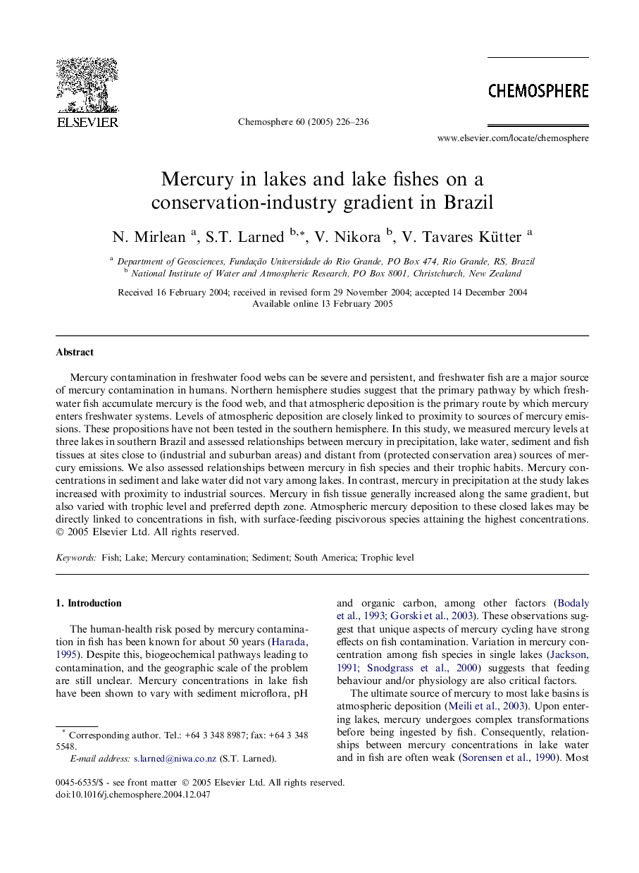 Mercury in lakes and lake fishes on a conservation-industry gradient in Brazil