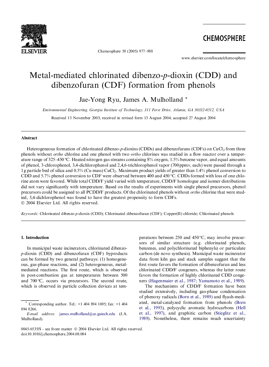 Metal-mediated chlorinated dibenzo-p-dioxin (CDD) and dibenzofuran (CDF) formation from phenols