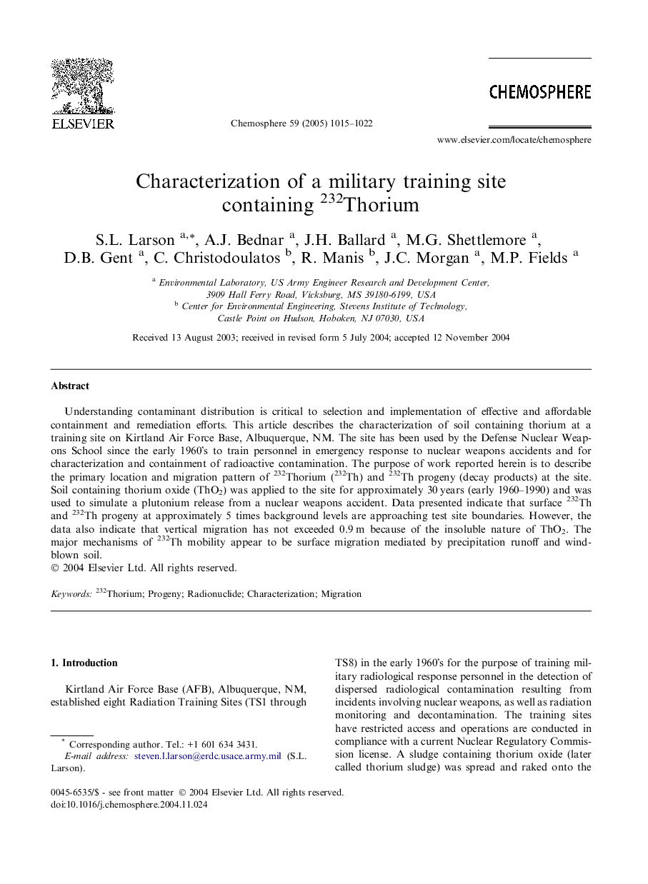 Characterization of a military training site containing 232Thorium