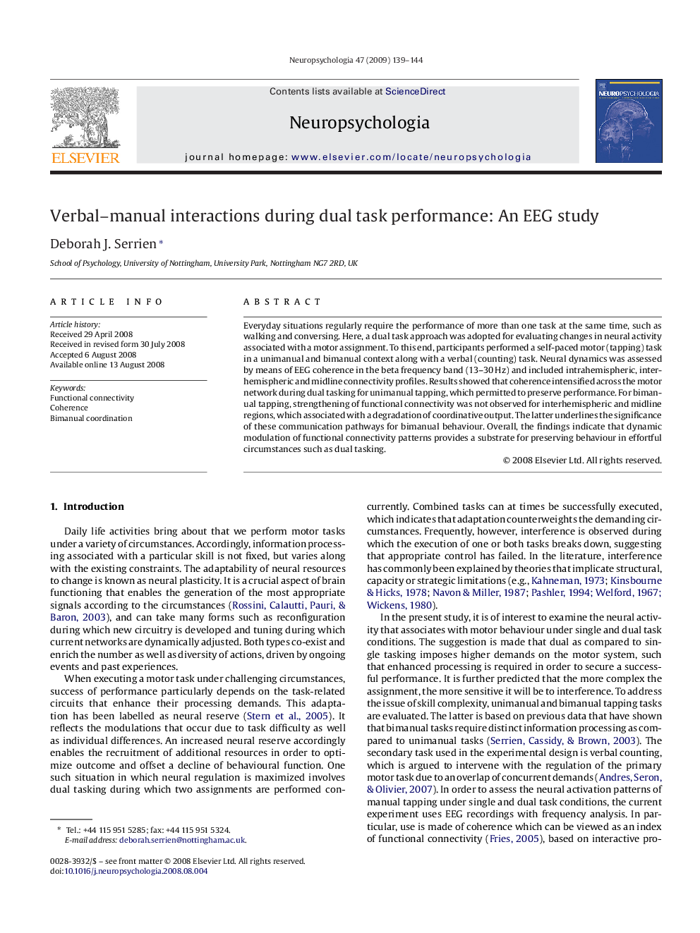 Verbal–manual interactions during dual task performance: An EEG study