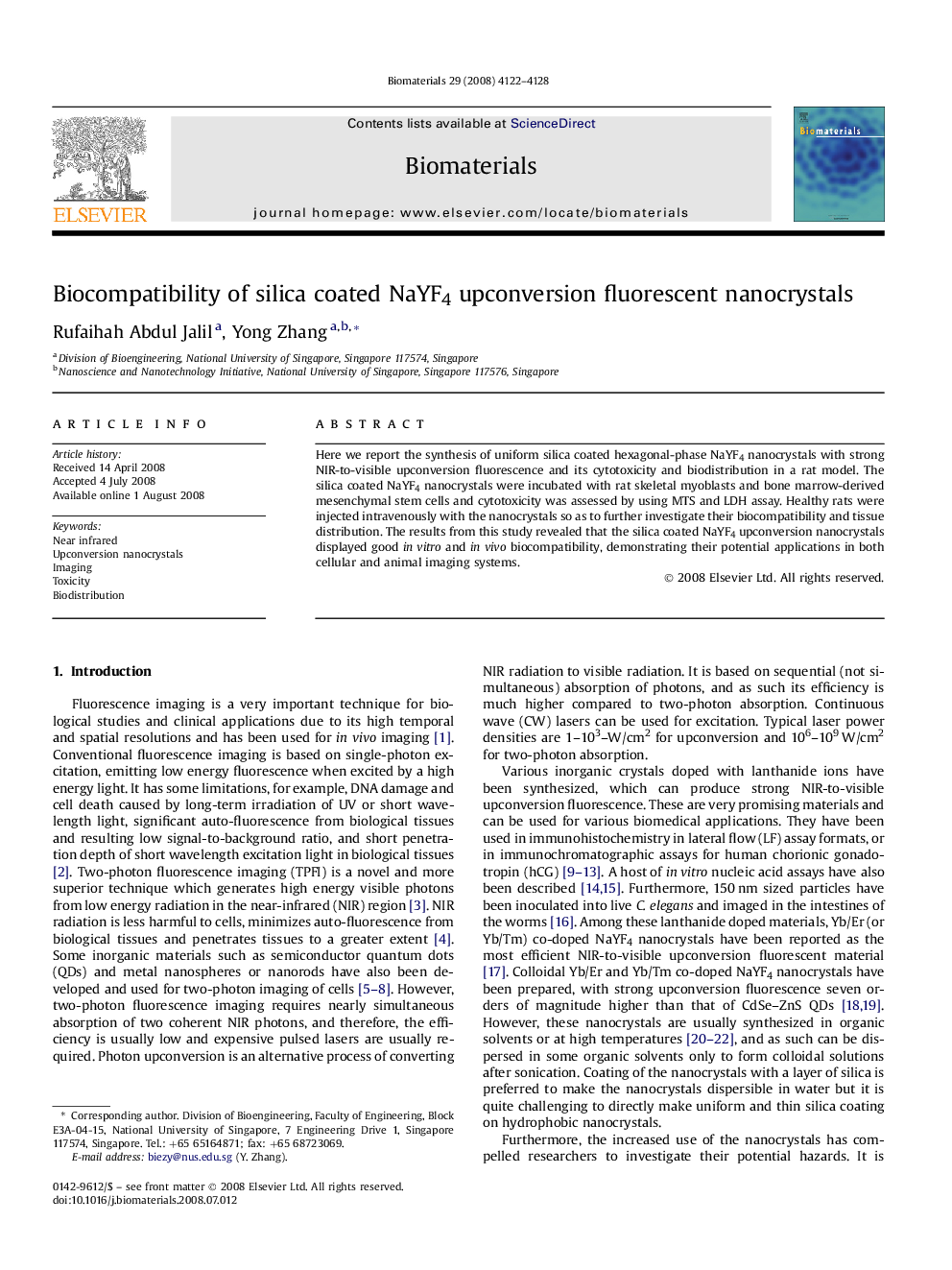 Biocompatibility of silica coated NaYF4 upconversion fluorescent nanocrystals