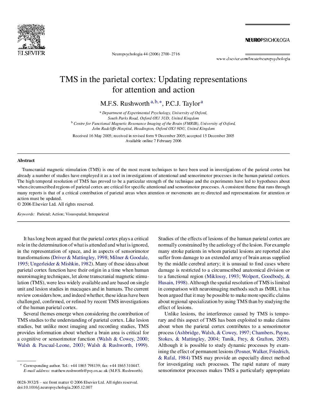 TMS in the parietal cortex: Updating representations for attention and action