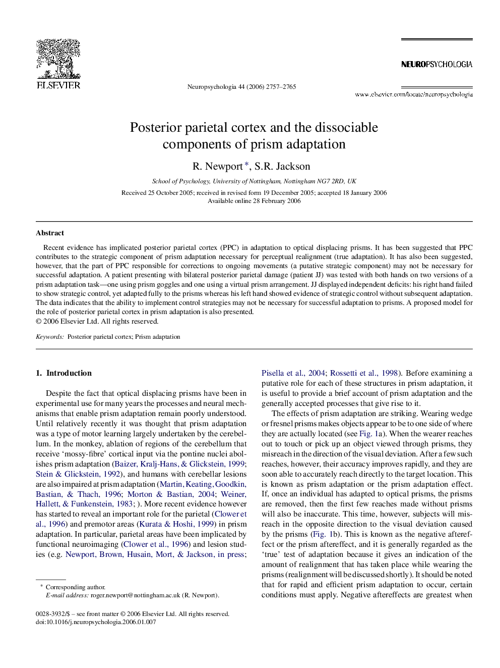 Posterior parietal cortex and the dissociable components of prism adaptation