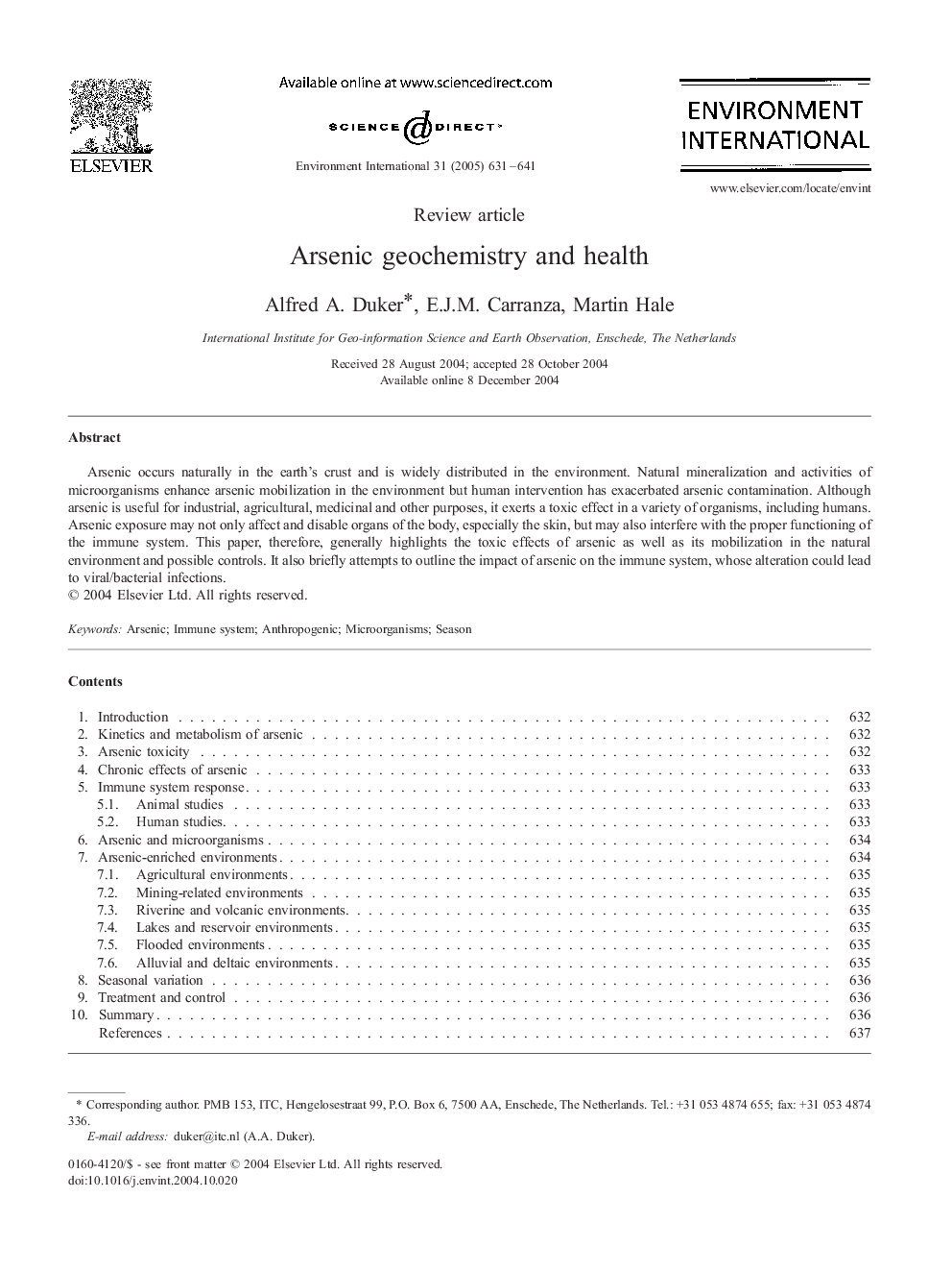 Arsenic geochemistry and health