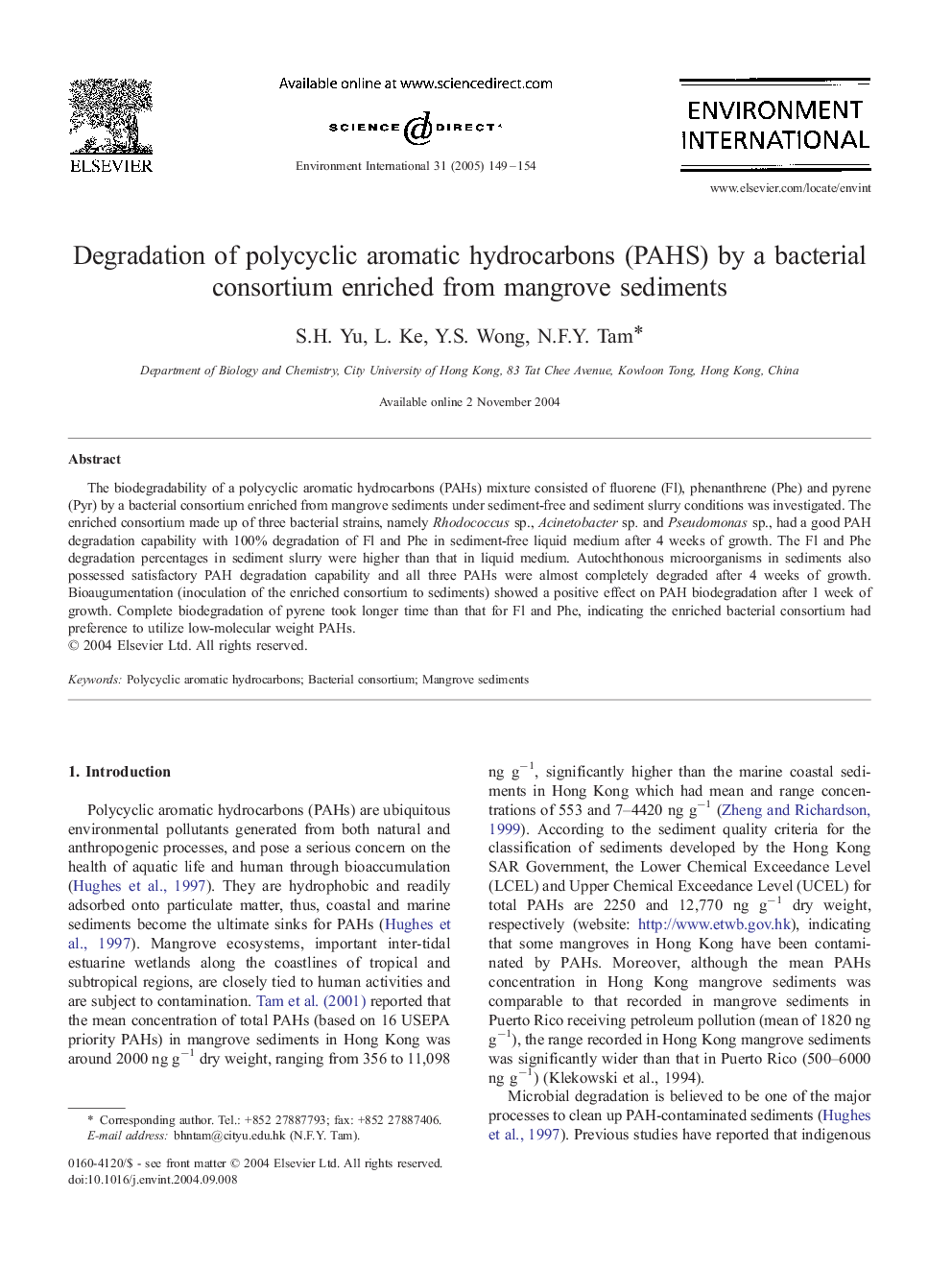 عکس صفحه اول مقاله: Degradation of polycyclic aromatic hydrocarbons by a bacterial consortium enriched from mangrove sediments Degradation of polycyclic aromatic hydrocarbons by a bacterial consortium enriched from mangrove sediments