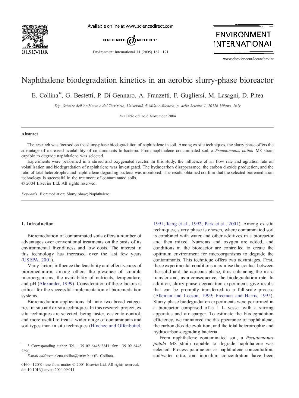 Naphthalene biodegradation kinetics in an aerobic slurry-phase bioreactor