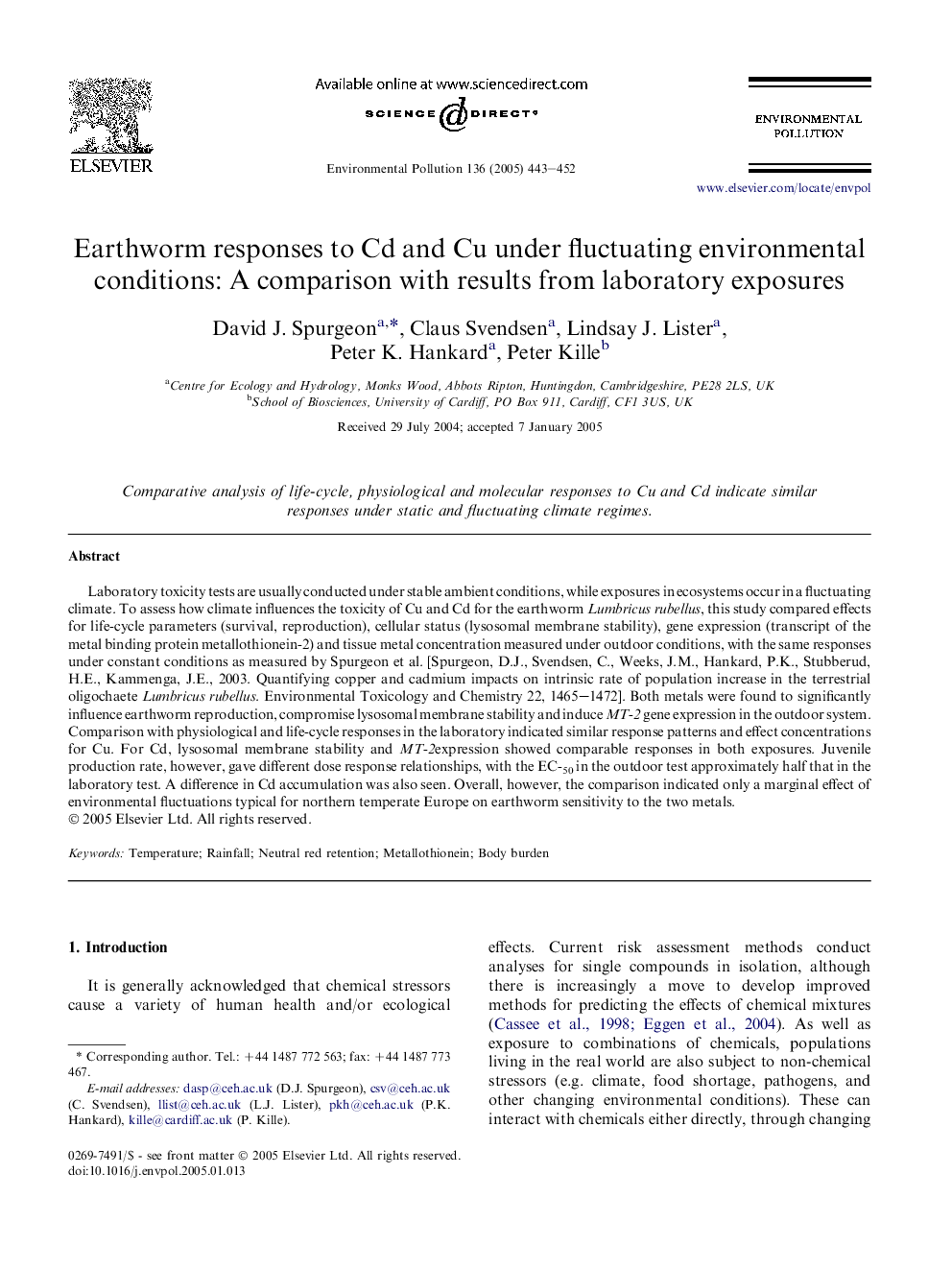 Earthworm responses to Cd and Cu under fluctuating environmental conditions: a comparison with results from laboratory exposures