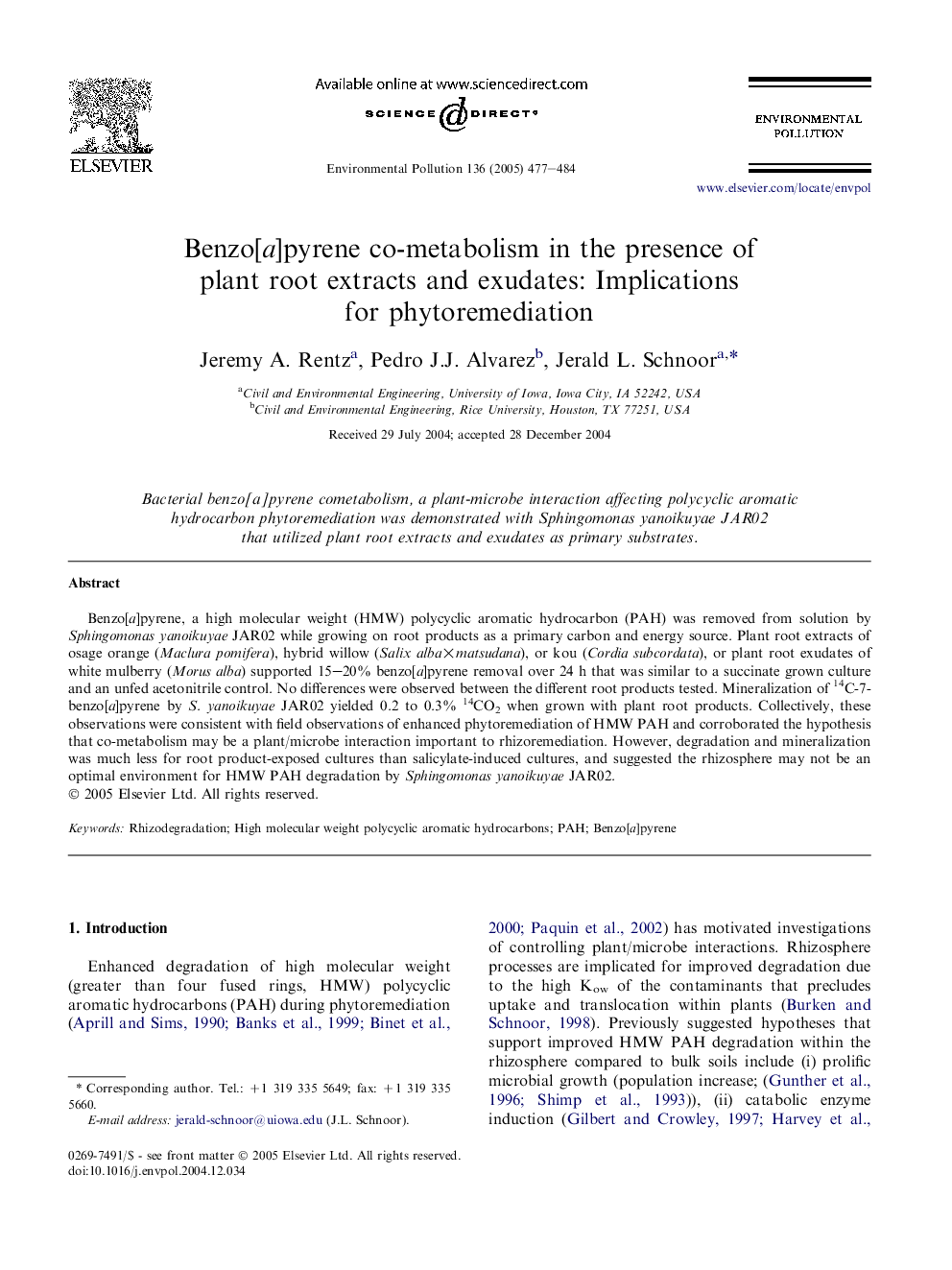 Benzo[a]pyrene co-metabolism in the presence of plant root extracts and exudates: Implications for phytoremediation