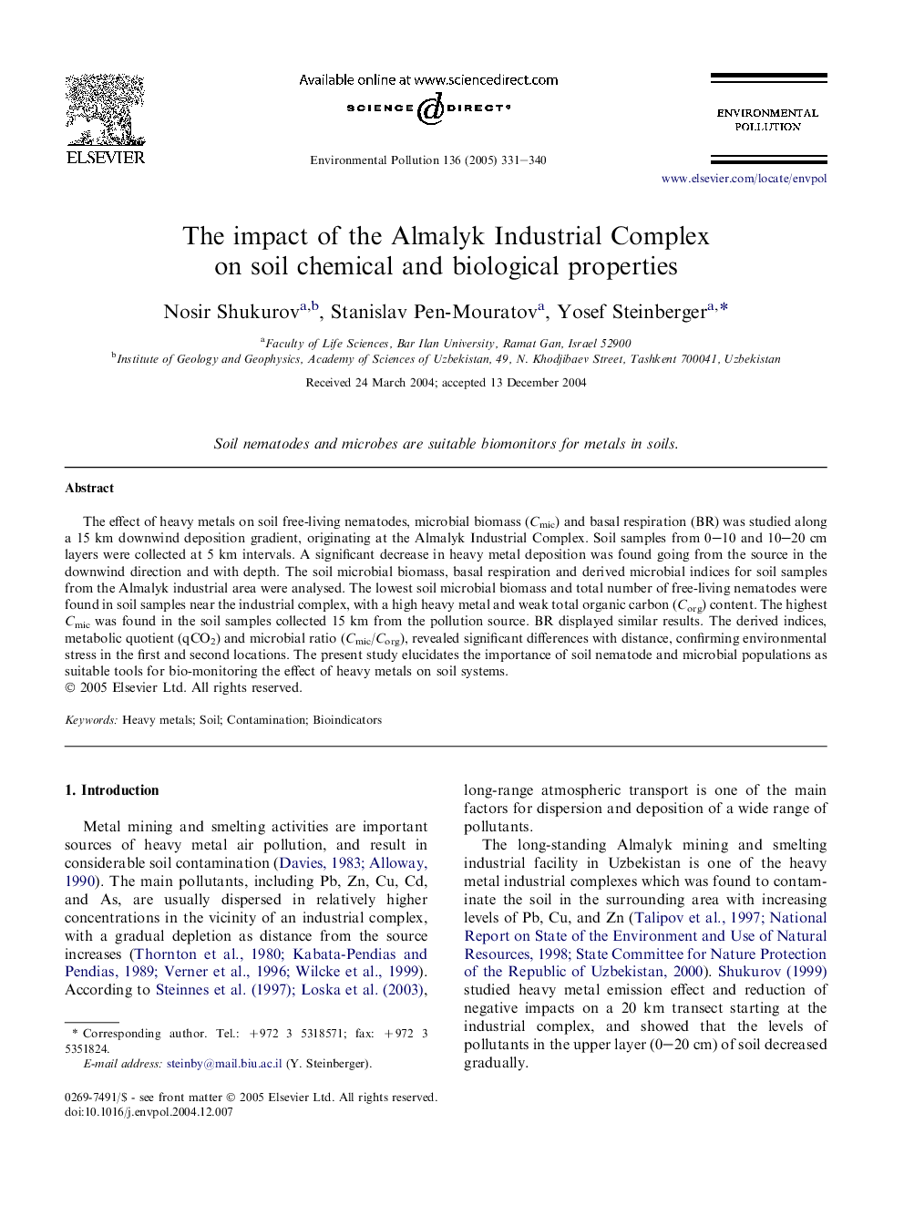 The impact of the Almalyk Industrial Complex on soil chemical and biological properties