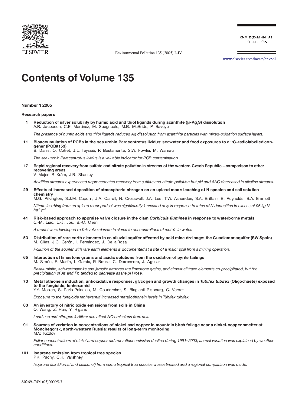 Volume contents 135