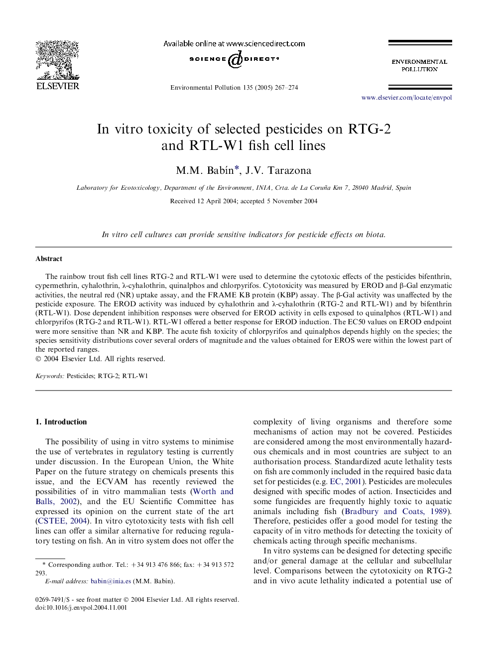 In vitro toxicity of selected pesticides on RTG-2 and RTL-W1 fish cell lines