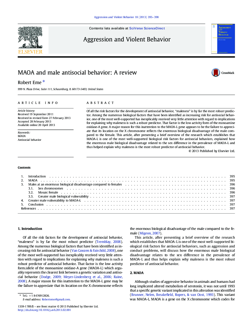 MAOA and male antisocial behavior: A review